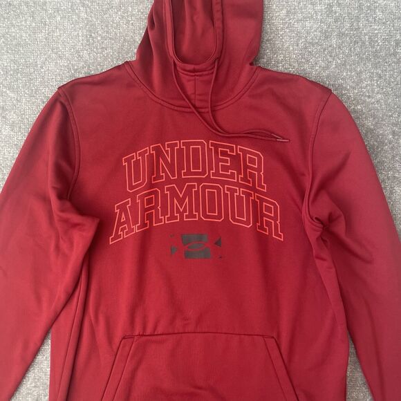 Under Armour Hoodie Mens Medium Red Hooded Pullover Sweatshirt Sweater Jumper - Picture 2 of 7